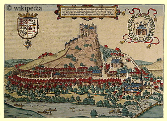 Die Siegesburg sowie die Stadt Segeberg auf einem Kupferstich von Georg Braun sowie Frans Hogenberg, 1588   -   Fr eine grere Darstellung klicken Sie bitte auf das Bild.
